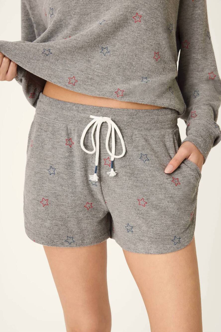 NEW PJ SALVAGE woof star print shorts in dark grey